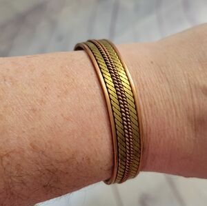 Copper Magnetic Cuff Bracelet With Chain Inlay